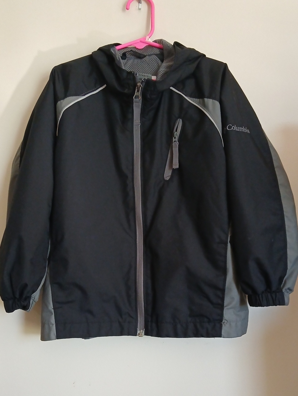 Columbia Kids Black and Gray Hooded Rain Jacket